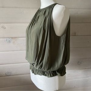 RAMY BROOK New York Sleeveless Smocked Waist Top Olive Green XS